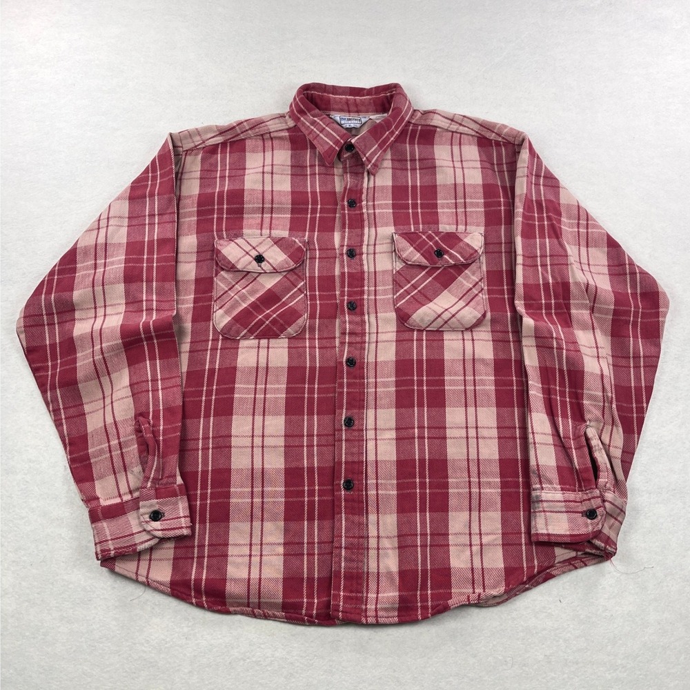 Vintage 70s Five Brother Pink Plaid Flannel Shirt Mens XL Made USA Heavyweight